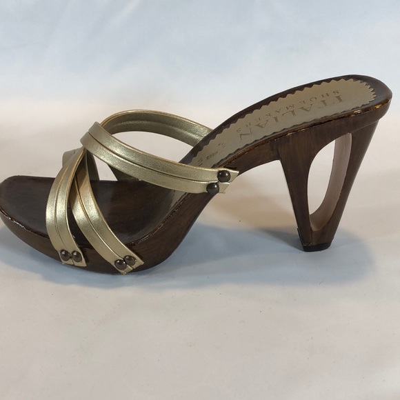 Italian Shoemakers Shoes - Italian shoemaker wood heels with gold leather